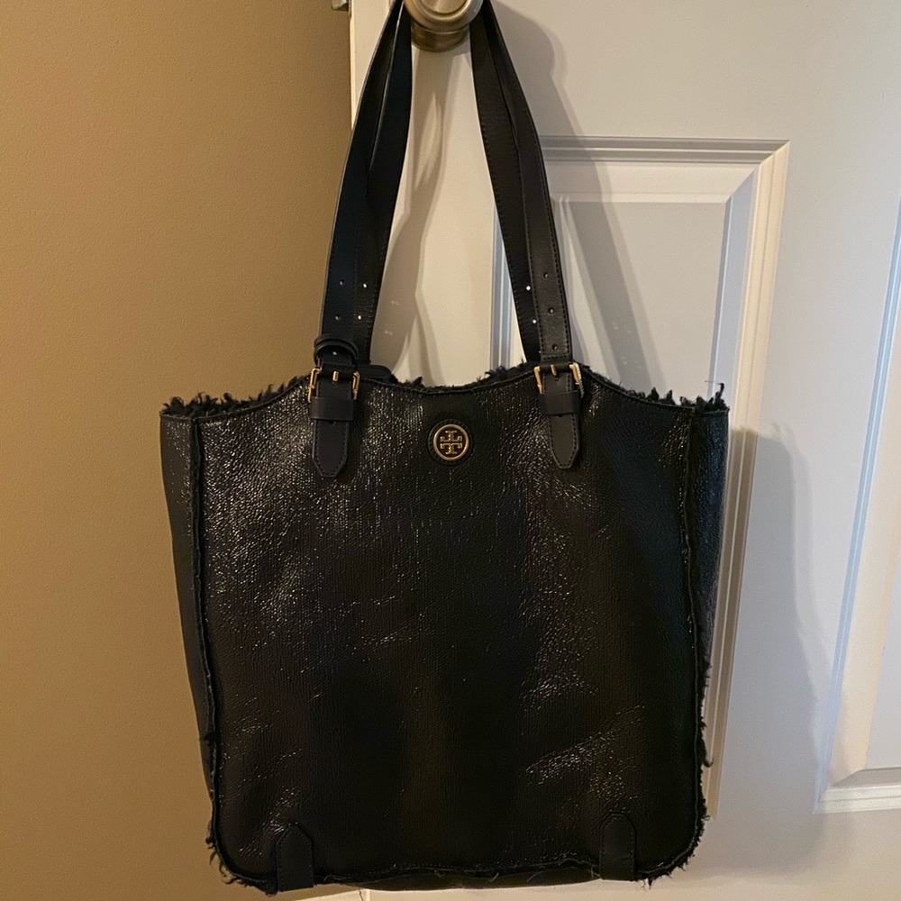 Tory Burch Patent Shearling Tote New without tags